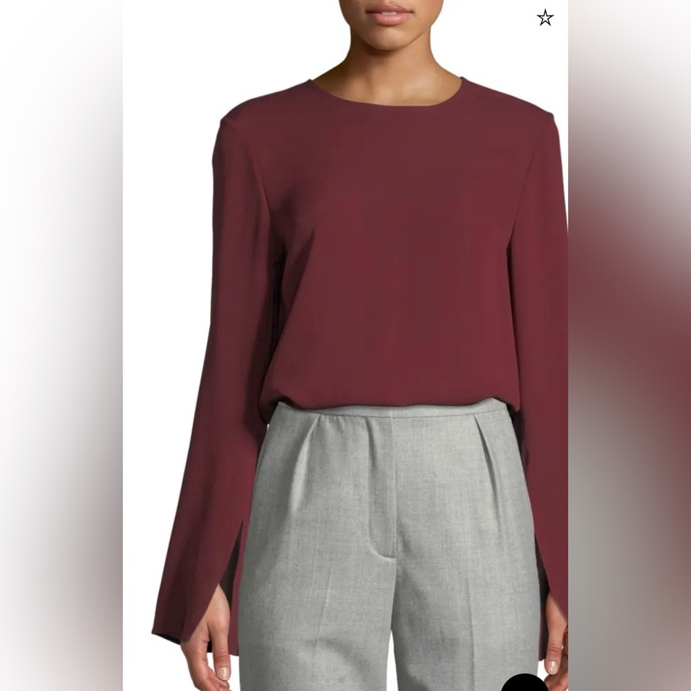 Theory "Bringham" blouse in classic silk georgette burgundy size small like new - Picture 2 of 11
